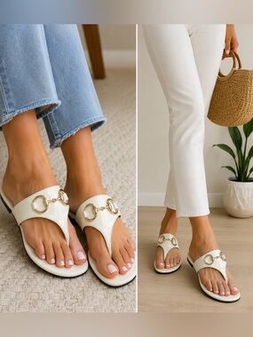 Gucci Authentic White Patent Horsebit Slide Sandals Womens 5B Italy